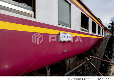 A train crossing the Kwai River Bridge, Kanchanaburi, Thailand A train crossing the Kwai River Bridge, Kanchanaburi, Thailand 118542332