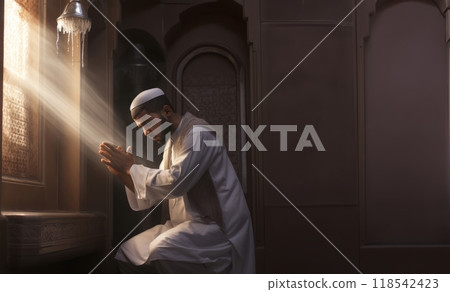 Preparing for Prayer: A Young Muslim Performing Ablution with Devotio.Generated image Preparing for Prayer: A Young Muslim Performing Ablution with Devotio.Generated image 118542423