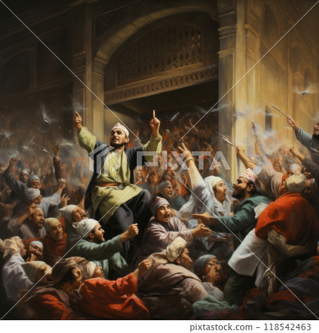 Muslims Celebrating Eid alAdha with Joyful Festivities and Sacrificial Traditions.Generated image Muslims Celebrating Eid alAdha with Joyful Festivities and Sacrificial Traditions.Generated image 118542463