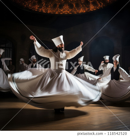 Dervishes Performing a Traditional Ritual Dance in a Sacred Ceremony.Generated image Dervishes Performing a Traditional Ritual Dance in a Sacred Ceremony.Generated image 118542520