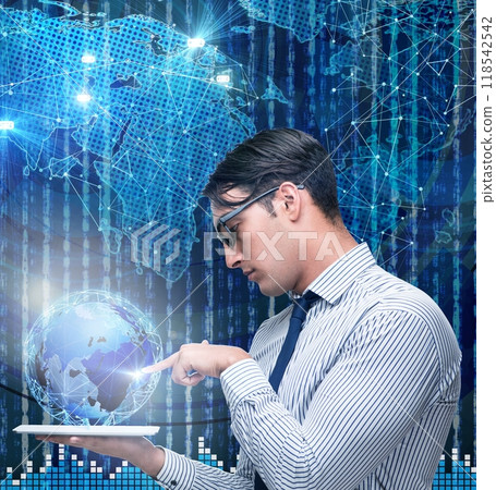 Businessman in futuristic computing concept Businessman in futuristic computing concept 118542542