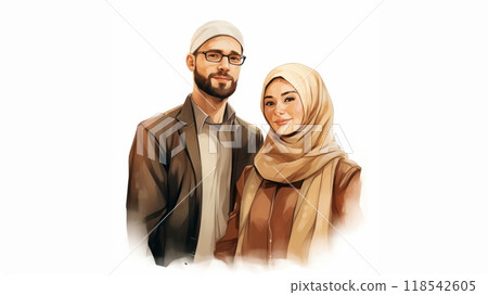 Portrait of Unity and Faith: A Couple Embracing Their Islamic Heritage.Generated image Portrait of Unity and Faith: A Couple Embracing Their Islamic Heritage.Generated image 118542605
