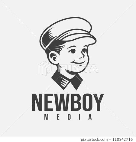 Vintage Boy Vector with Cadet Flat Cap for Newspaper Boy or Newsboy Classic Image Illustration Logo Design Vintage Boy Vector with Cadet Flat Cap for Newspaper Boy or Newsboy Classic Image Illustration Logo Design 118542716