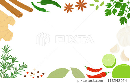 Illustration frame of various spices and herbs 118542954