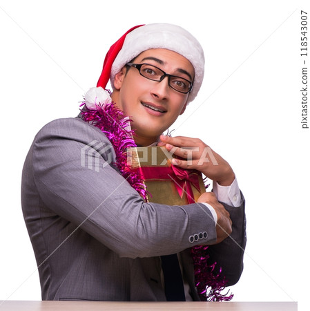 Young businessman celebrating christmas in office 118543007