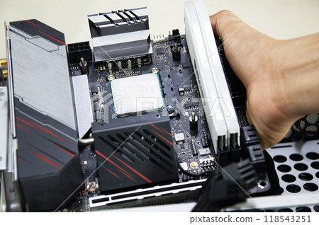 Top view of small computer motherboard Top view of small computer motherboard 118543251