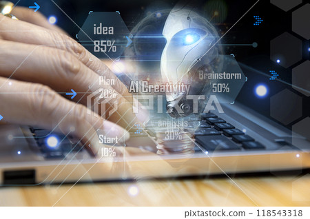 The concept of technology and people using AI to help with work. Learning AI and Artificial Intelligence Business with internet and network technology. AI technology in life. The concept of technology and people using AI to help with work. Learning AI and Artificial Intelligence Business with internet and network technology. AI technology in life. 118543318