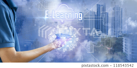 Concept Use online education training and internet webinars for personal development and professional qualifications. Digital courses to develop new skills 118543542