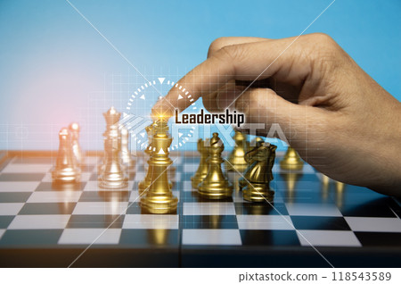 Success and leadership concept with chess on board, corporate leader Success and leadership concept with chess on board, corporate leader 118543589