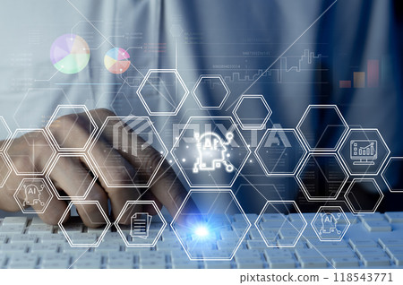 data analysis trading ideas Businessman working with data chart with AI Robot showing the use of artificial intelligence in investment trading. digital transformation technology 118543771