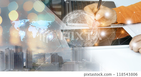 Internet Network Connection, Digital Technology Background, Big Data, Digital Marketing, IoT, Internet of Things, Woman Using Tablet and Laptop to Surf the Internet, Innovation Technology Internet Network Connection, Digital Technology Background, Big Data, Digital Marketing, IoT, Internet of Things, Woman Using Tablet and Laptop to Surf the Internet, Innovation Technology 118543806