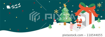 Banner frame Christmas isometric Santa Claus cityscape background illustration material 118544055