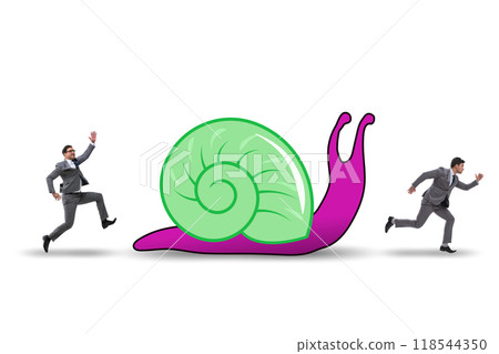 Businessman with snail in slow business concept 118544350