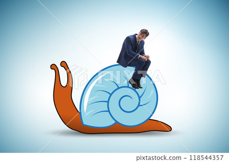 Businessman with snail in slow business concept 118544357