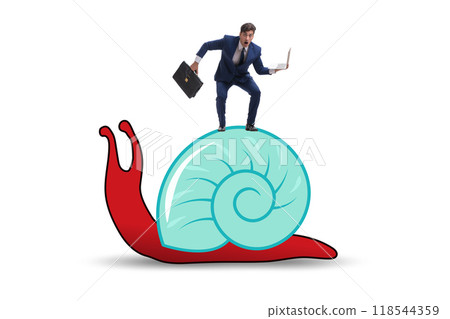 Businessman with snail in slow business concept 118544359