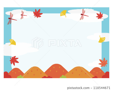 秋天的山脈和秋天的樹葉框架 秋天的山脈和秋天的樹葉框架 118544671