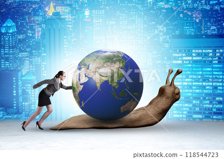 Businesswoman in slow business global business concept 118544723
