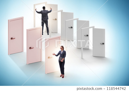 Business people and many doors of opportunities Business people and many doors of opportunities 118544742