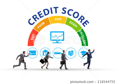 Credit score concept with businessman Credit score concept with businessman 118544755