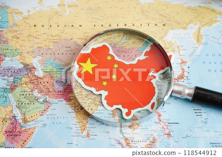 Bangkok, Thailand December 10, 2023 China map in world map paper. 118544912