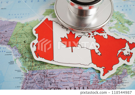Bangkok, Thailand December 10, 2023 Canada map in world map paper. 118544987