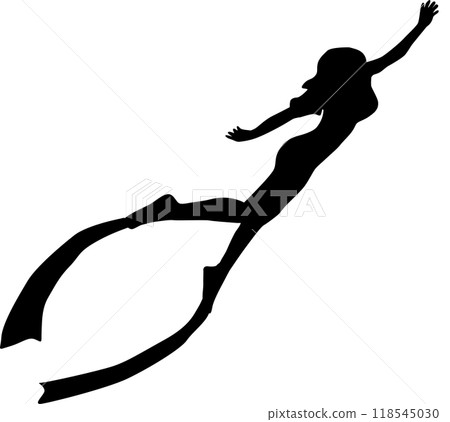 A black silhouette of a woman doing scuba Diver 118545030