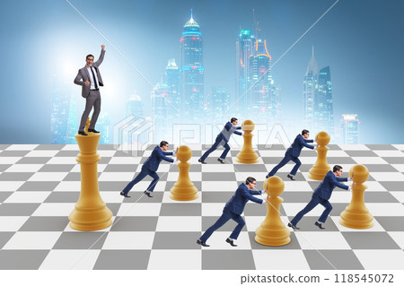 Businessman shouting in the game of chess 118545072