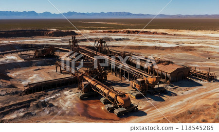 Old rusty machinery at lithium mining site, generative ai 118545285