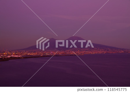 Mount Vesuvius at sunset as seen from the rooftop of Santa Lucia in Naples, Campania, Italy, Southern Europe Mount Vesuvius at sunset as seen from the rooftop of Santa Lucia in Naples, Campania, Italy, Southern Europe 118545775