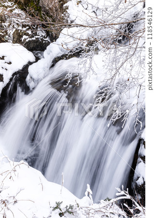 Sankai Falls covered in snow in winter, Date City, Hokkaido [December] 118546129