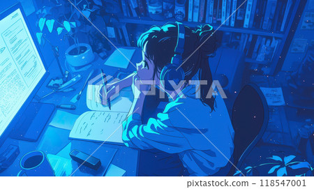 Female student studying at night 118547001
