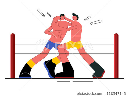 Wrestling Vector Illustration of Two Fighters in a Boxing Competition or Championship Match in an Arena in a Flat Style Cartoon Background 118547143