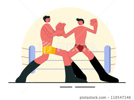 Wrestling Vector Illustration of Two Fighters in a Boxing Competition or Championship Match in an Arena in a Flat Style Cartoon Background Wrestling Vector Illustration of Two Fighters in a Boxing Competition or Championship Match in an Arena in a Flat Style Cartoon Background 118547146