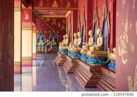 Golden Buddha statues in hall of Wat Bang Thong, Krabi Golden Buddha statues in hall of Wat Bang Thong, Krabi 118547690