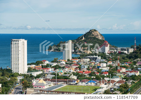 Aerial view of Hua Hin city and khao takeib, Prachaupkirikhan 118547709