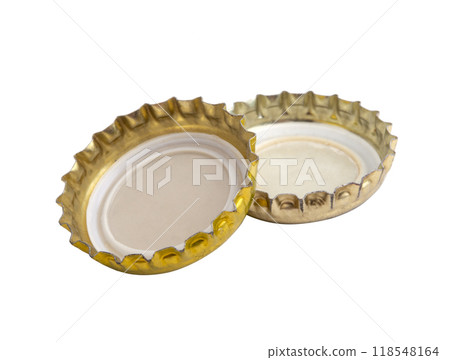 Two Bronze beer corks isolated on the white 118548164