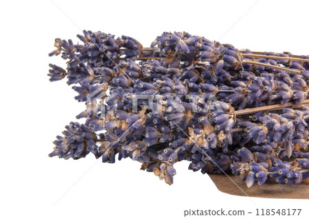 Dried brunch of aroma lavender isolated on the white Dried brunch of aroma lavender isolated on the white 118548177