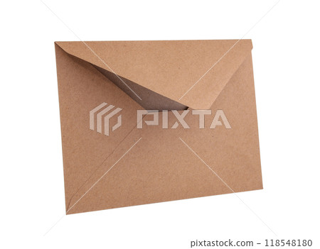 Empty brown vintage paper envelope isolated on the white Empty brown vintage paper envelope isolated on the white 118548180