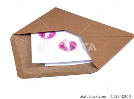 Craft envelope with lip kiss track isolated on the white 118548200