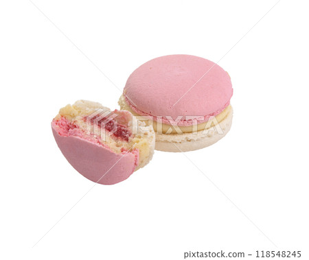 Exclusive pink macaroons eaten isolated on the white Exclusive pink macaroons eaten isolated on the white 118548245