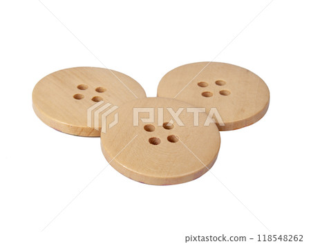 Fabric wooden button for cloth isolated on the white 118548262