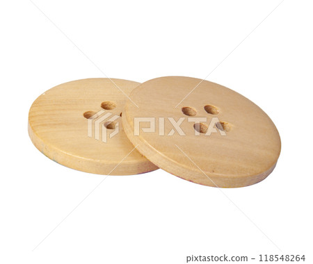 Fabric wooden button for cloth isolated on the white Fabric wooden button for cloth isolated on the white 118548264