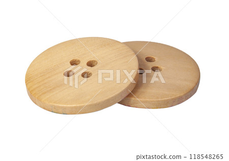 Fabric wooden button for cloth isolated on the white Fabric wooden button for cloth isolated on the white 118548265