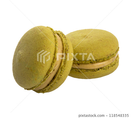 Exclusive green macaroon with flavor isolated on the white 118548335
