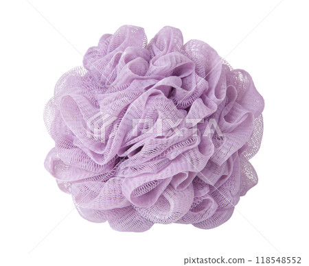 Violet sponge for shower or bath isolated on the white 118548552