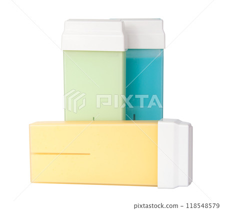Multicolor wax in cartridge for depilation or epilation isolated on the white 118548579