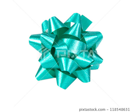 Festive gift bow green color isolated on the white 118548631