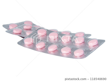 Pink pills for virus medcine isolated on the white 118548690