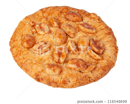Tasty cookies with peanuts and honey baked isolated on the white 118548699