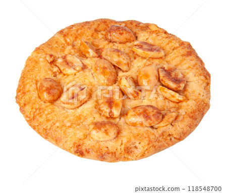 Tasty cookies with peanuts and honey baked isolated on the white Tasty cookies with peanuts and honey baked isolated on the white 118548700